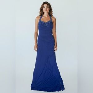 Long Formal Halter Dress Gown by Blondie Nites Prom Wedding Size 3 Royal Blue